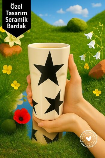 Mim and More Black Star Patterned Handmade Ceramic Cup – Special Design