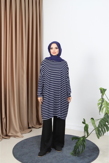 NİSUM MODA Striped Combed Tunic