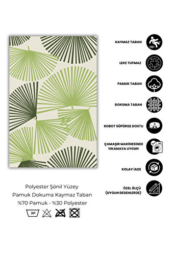 The Reef Design Palmiye Yapraklı Yeşil Desen Dijital Baskılı Dokuma Kaymaz Taban Yıkanabilir Pati Dostu Salon Halısı