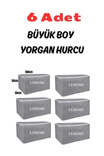 AYHOME 6 Li Büyük Boy Gri  Renk Hurç  Bazaaltı Hurç Yorgan Hurcu Çok Amaçlı Düzenleyici Hurç Koyu Renk Hurç