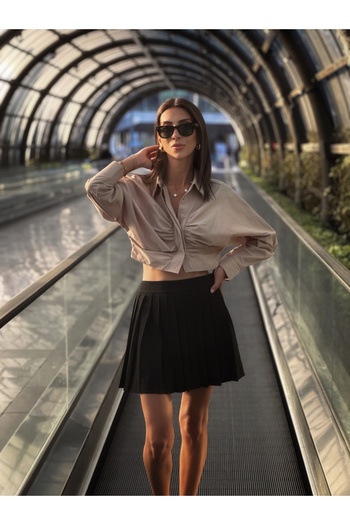 NK Crop Shirt with Drawstring Detail Beige