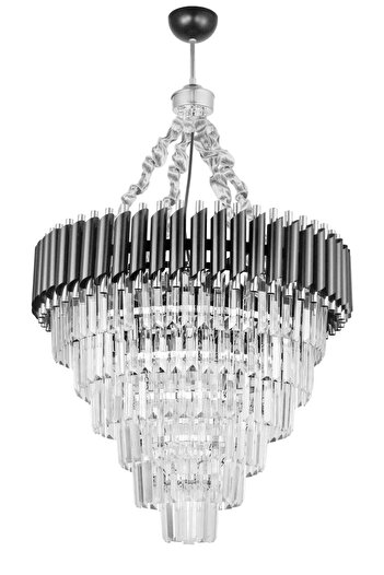 Avizemoda Palmira 60 Cm'lik Kristal Taşlı Lüks Avize 6'lı - (siyah-krom)