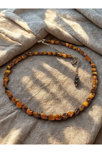 ayrestyle Adjustable Tiger Eye Natural Stone Necklace - with Extension Chain, Tiger Eye Design