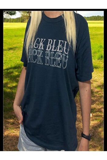 Aşkın Parti Evi Jack Bleu Oversize Printed Navy Blue Tshirt
