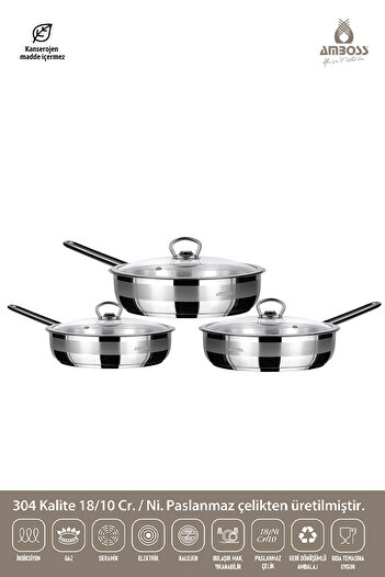 Amboss Mega Steel 6 Piece Stainless Steel Frying Pan Set with Cover
