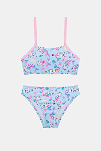 Penti Girl - Mermaid Cat Patterned Multicolor Halter Bikini Set