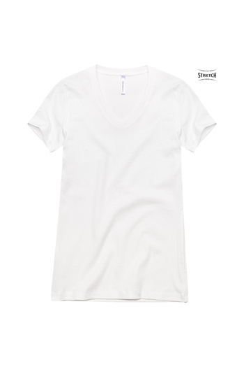 Cottonland Women's Delfina V-Neck 1X1 Flexible Rib Short Sleeve Cotton Combed T-Shirt Ecru
