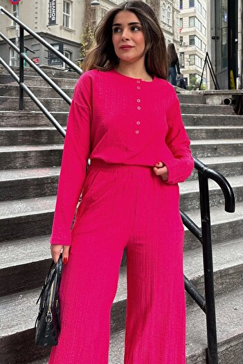 NEW LAVİVA Women's Crew Neck Blouse-Elastic Waist Maya Suit 700-3563