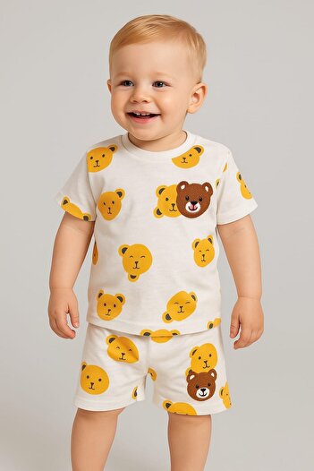 dinamik çocuk Children's Embroidered Teddy Bear Set of 2 - Boys/Girls Unisex Summer Thin Short Sleeve