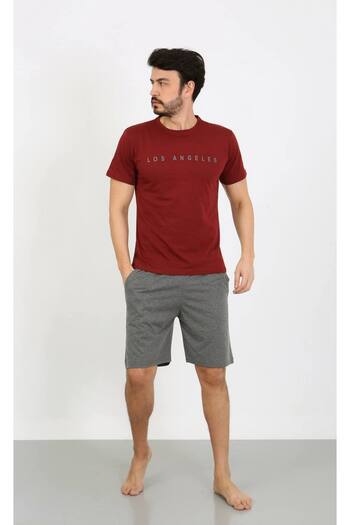 dealp Men's 100% Cotton Printed Short Sleeve Shorts Summer Pajamas Set with Pockets
