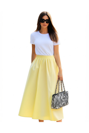 tesettürgiyim Yellow Elastic Waist Poplin Pocket Skirt