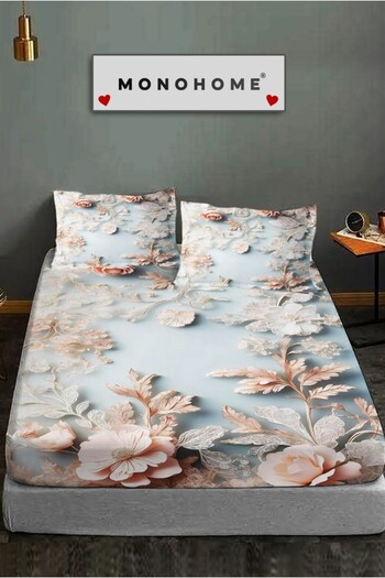 MonoHome 100% Cotton Fitted Sheet Special Design 5D Digital 60 Wire Flowers of Dream
