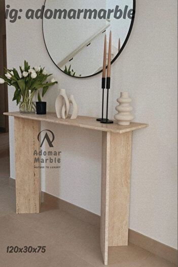 adomarmarblehandmadeandluxury ADOMAR - Traverten Dresuar, Özel Ölçü, %100 Doğal Taş, Konsol Masası, Antre Dresuar