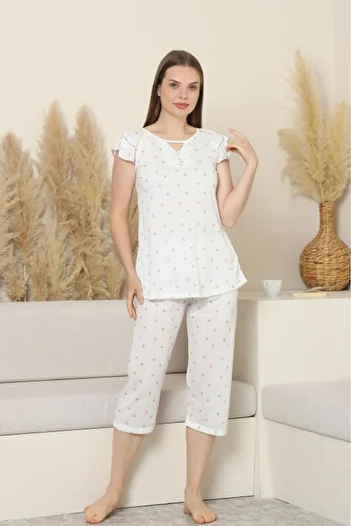 monox Women's Printed Bermuda Butterfly Ruffle Sleeve Pajama Set