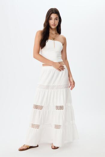 Stradivarius Long panelled lace skirt