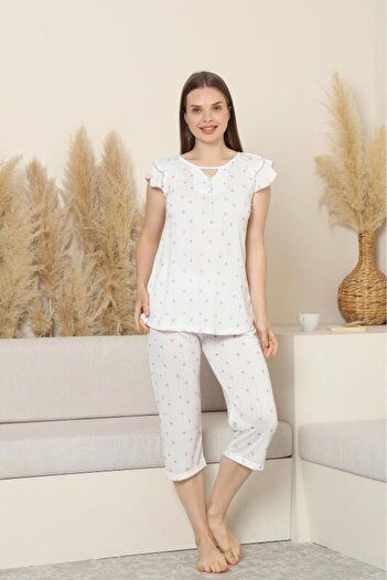 monox Women's Printed Bermuda Butterfly Ruffle Sleeve Pajama Set
