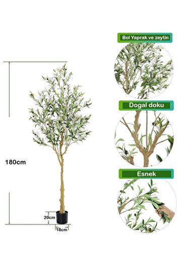 Nettenevime Yapay Zeytin Ağacı Lüx 180cm Doğal Gövdeli Gerçek Görünümlü Yapay Ağaç