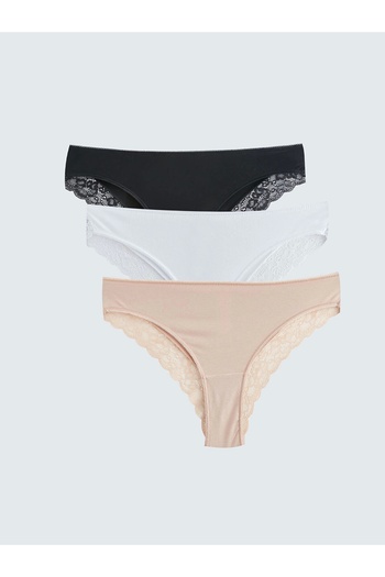LC Waikiki LCW DREAM Chiloți brazilian cu dantelă neagră Pachet 3