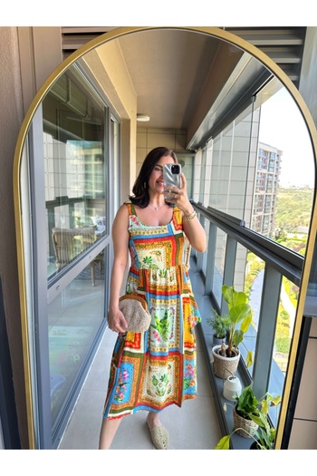 Elif Özbey Butik Colorful Pocket Detailed Midi Dress