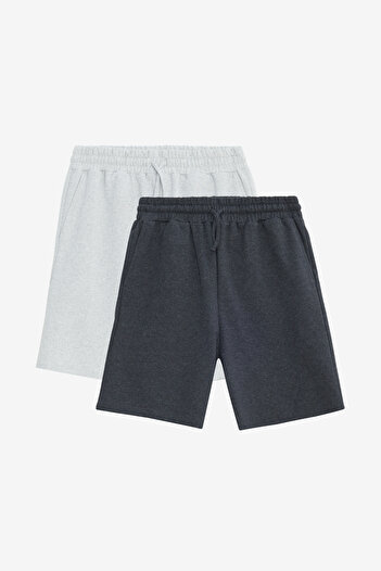 AC&Co / Altınyıldız Classics Men's Anthracite-Grey Melanj 2-Pack Cotton Breathable 2 Thread Pockets Standard Fit Shorts