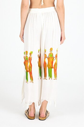 Mulberry Women's White Bamboo Trouser Skirt |   Beach & Pool & Daily Use