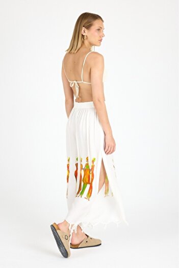 Mulberry Women's White Bamboo Trouser Skirt |   Beach & Pool & Daily Use
