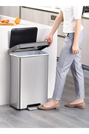 EKO COZY 45L Step Trash Bin – Brushed Stainless Steel, Soft-Close Lid, Fingerprint-Resistant