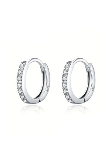 OEM Silver hoop earrings with 14 moissanite diamonds