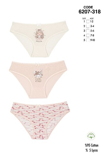 Cicito Chiloți bikini colorați din bumbac Lycra pentru fete, pachet de 3 6207