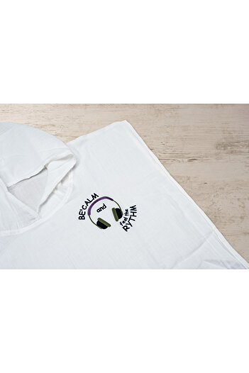 Be'Calm Organic Cotton Muslin -Teen Poncho - Bathrobe - Towel - Beach - Pool - Surf - Ecru - Feel the Rythm