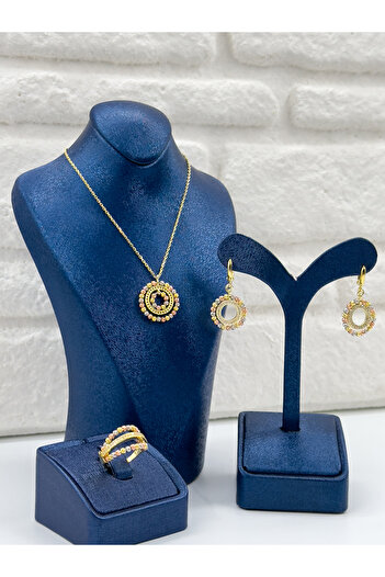 Livora Jewelry Üç Renkli Dorika Model Kadın Gümüş Set Takımı