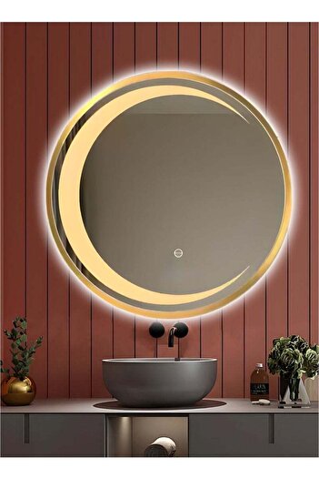 Taimi 70CM Bathroom Mirror with Gold Frame and LED Hilal Shape LED , Wall Mirror, Makup Mirror
