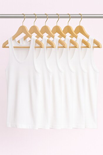 QKK Men's 50% Cotton-50% Modal Classic White 6-Piece Undershirt Q2Ik1L1Kk2E.6Li
