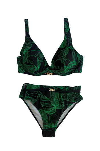 hazelin Women's Black Green Accessory Detailed Lined Bikini Set Hzl25S-Lc25147