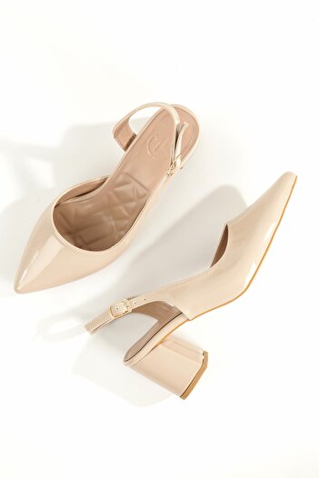 Modabuymus Verlik Skin Patent Leather Short Thick Heeled Stiletto Asymmetrical Banded Women's Shoes
