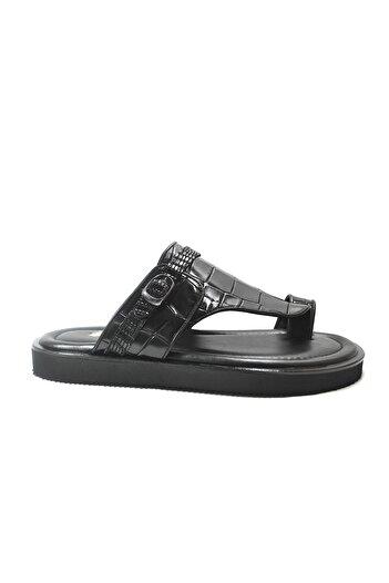 Onlo Ayakkabı Onlo Shoes Genuine Leather Black Toe Flip Flops Men's Slippers