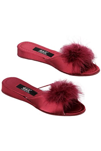 GC G&C Women's Heelless Feathered Dowry Bridal Slippers