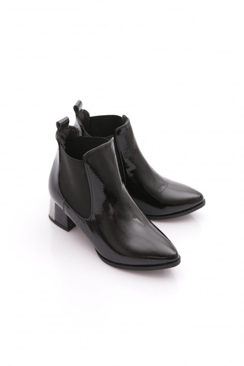 DGN Si-21K Women's 22K Pointed Toe Chelsea Side Elastic Detailed Silver Heeled Ankle Boots