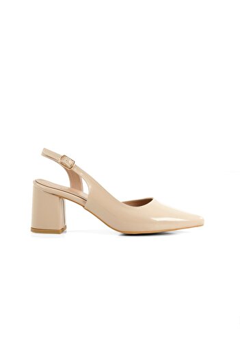 Modabuymus Verlik Skin Patent Leather Short Thick Heeled Stiletto Asymmetrical Banded Women's Shoes