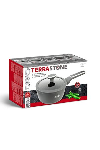 BRIO Saucepan with forged aluminum lid, 5-layer marble coating, 18 cm, Brio Terra Stone
