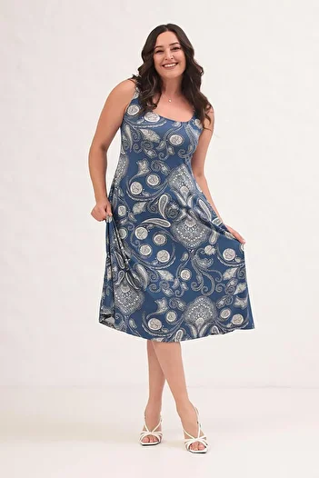 Truva XXL Comfort and Elegance with the Thick Strap Patterned Plus Size Dress!