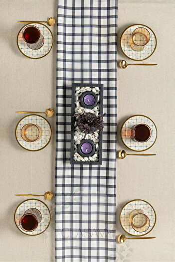 clasavm Modern Square Patterned Royal Grid Tea Set |   12 Piece Set, 6 Gold Tea Cups and 6 Tea Saucers