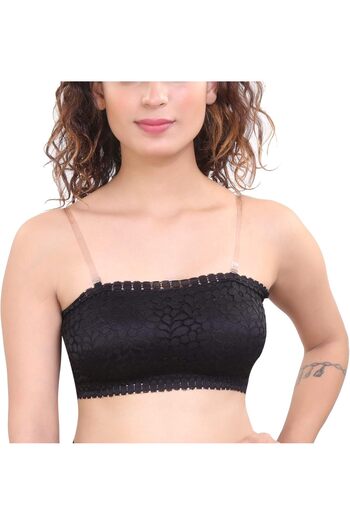 Glamroot Women's Padded Seamless Floral Lace Tube Bra Strapless Bra with Removable Soft Cups, Free S