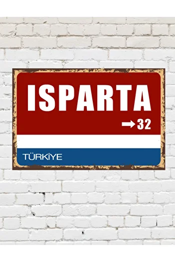 TABLOX Isparta 32 Decorative City Plate Retro Table Mdf Wooden Table Street Sign Gift