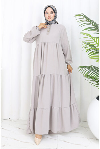 sefamerve Lace-up collar layered dress 4107-04 gray