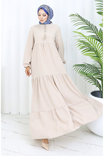 sefamerve Lace-up collar layered dress 4107-08 mink
