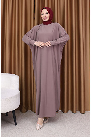 sefamerve Bat Sleeve Casual Dress 2000-28 Dark Beige
