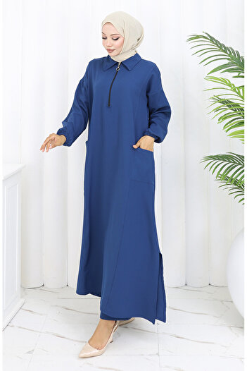 sefamerve Double Fabric Long Tunic Trousers Double Suit 0034-07 Navy Blue