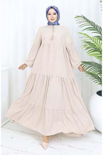 sefamerve Lace-up collar layered dress 4107-08 mink