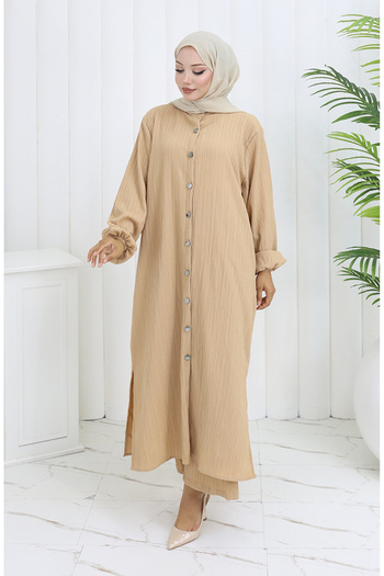 sefamerve Bürümcük Fabric Tunic Trousers Double Set 2093-01 Milky Coffee
